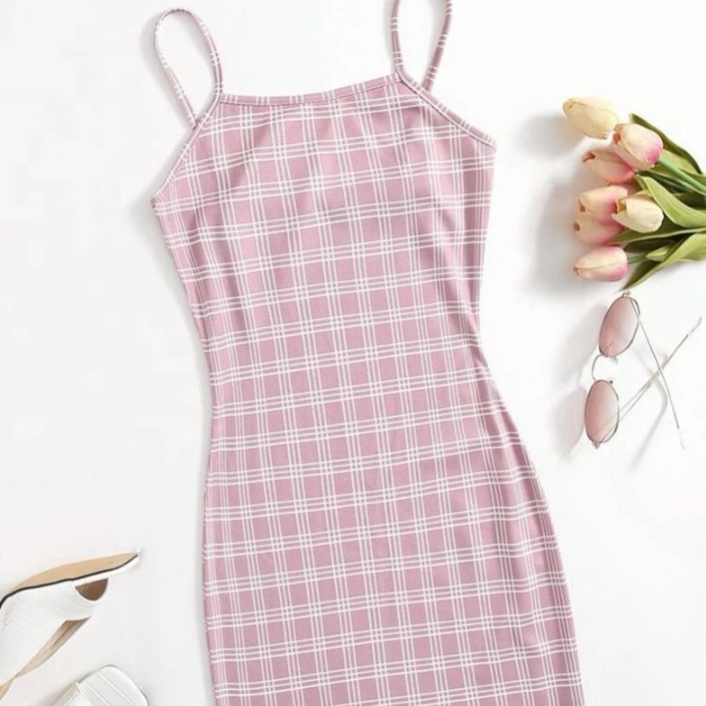Pink plaid bodycon dress